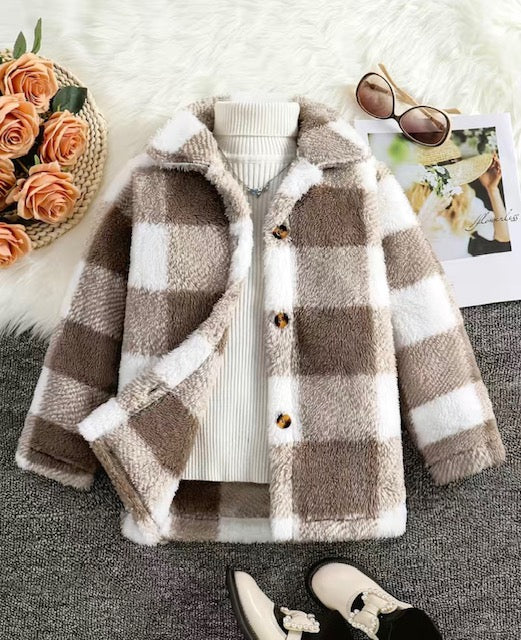 Tan Plaid Fleece Jacket